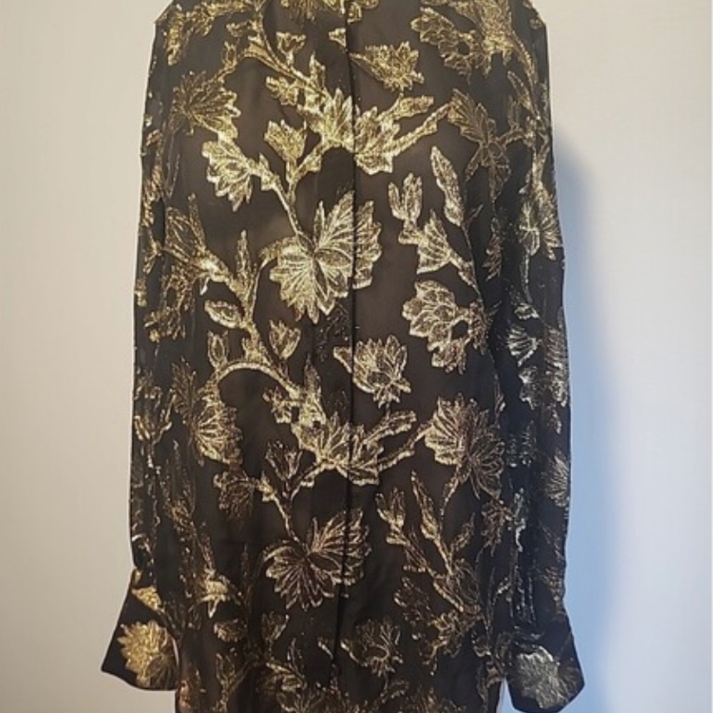 Equipment Women's Boleyn Black Metallic Jacquard Blouse Long Sleeve Size XS NWT